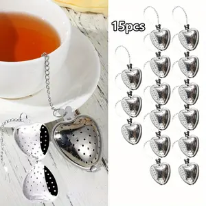 Set of 15 Stainless Steel Mesh Tea Ball, Heart Shape Extra Fine Mesh Tea Infuser for Loose Leaf Tea, Tea Strainers Tea Infuser Strainer Filters for Tea