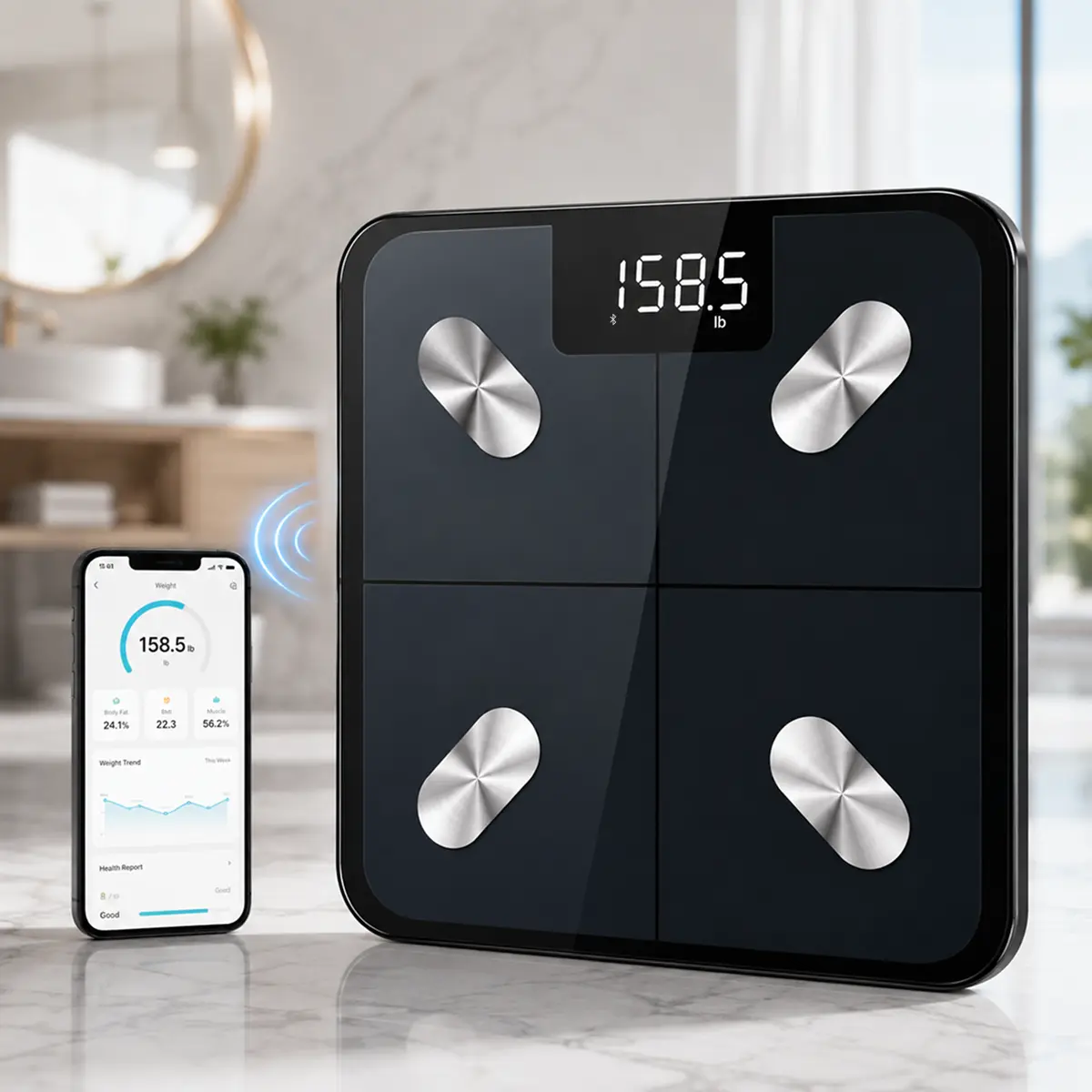 smart Scale - Smart Body Weight Scale with Bluetooth App | Digital Bathroom Scale with BMI - 11 x 11