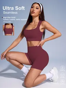 Women's 2-Piece Sports Set, High-Waisted Tummy Control Shorts, Slim-Fit Tank Top, Casual Gym Wear, All Seasons, Fashionable Workout