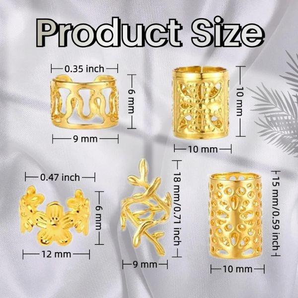 120 Pcs Gold Hair Jewelry Kit for Braids, Dreadlocks – 5 Styles Hair Rings, Cuffs & Clips, Braid Accessories for Black Women, Hair Decorations for Box Braids