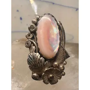 Navajo ring mother of pearl squash blossom leaves size 5.75 sterling silver women