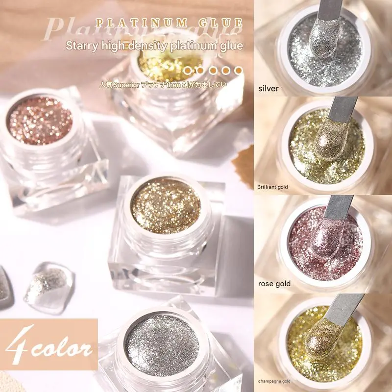 High Density Platinum Glitter Gel, Ultra Shiny Silver Color Nail Art DIY Line Drawing Gel, Fine Sparkle Design for Manicure, Nail Art Supplies