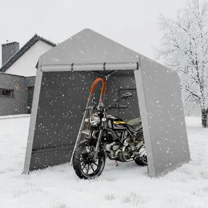 7 X 12 Ft Carport Portable Storage Shed Outdoor Tarp Sheds with Roll-Up Door, Bike Shed ATV Storage Tent for Motorcycle, Car, Garden Tools Grey