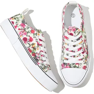 Canvas Shoes for Women Low Top Casual White Black Sneakers for Women Lace Up Fashion Comfortable Walking Shoes Closed Footwear Athletic Rubber