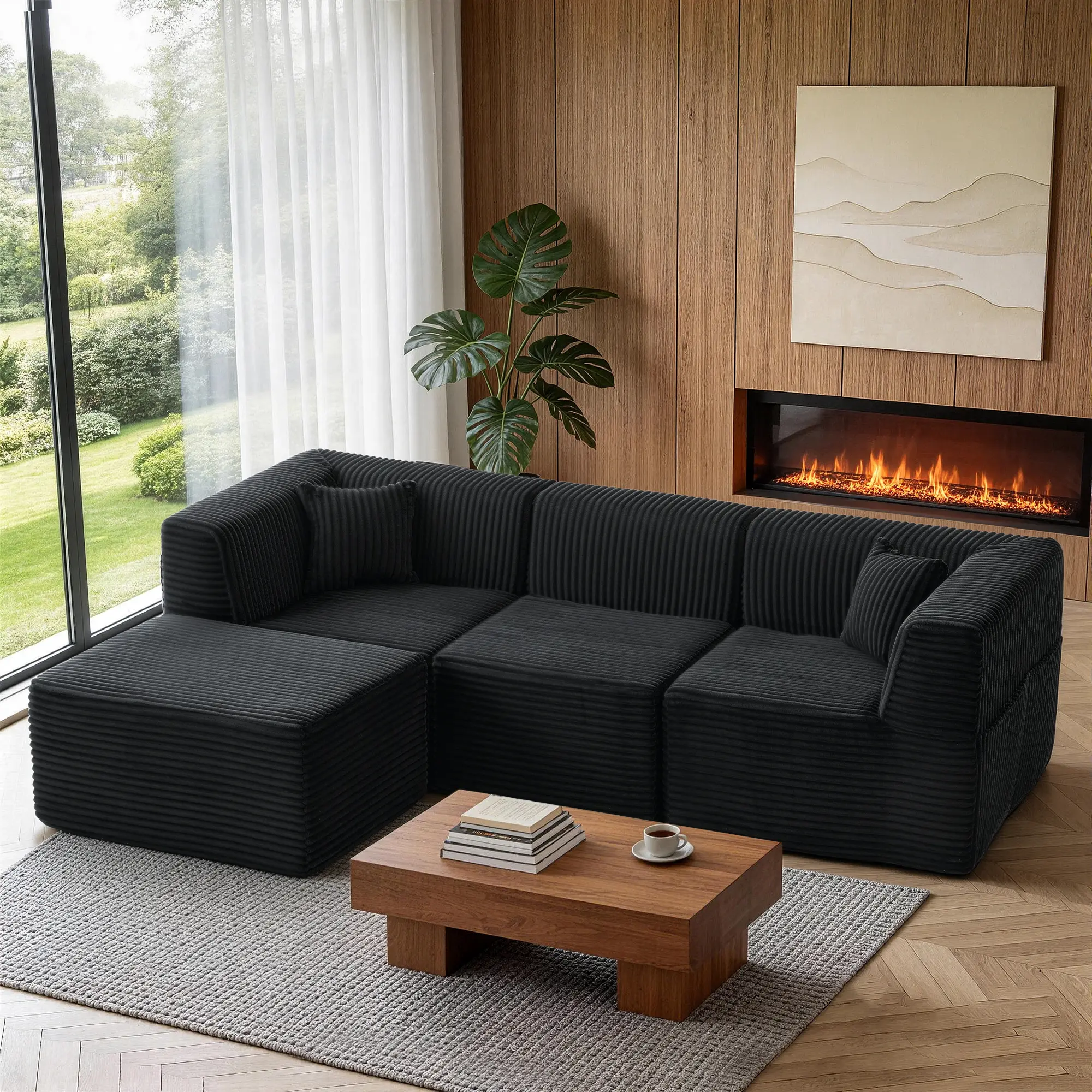 Korser 100" L-Shaped Cloud Sectional Sofa, Boneless Modular Couch with Movable Ottoman, Deep Seat & Side Pockets, No Assembly Required, for Living Room & Bedroom