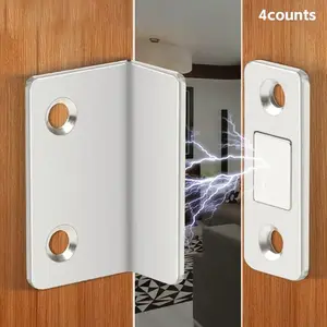 Magnetic Door Catch, 4 Counts Invisible Strong Adhesion Magnetic Door Catch Latch, Seamless Release Door Hardware for Cabinets, Wardrobes, Sliding Doors