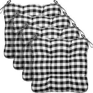 Geetery 4 Pack Chair Cushions for Dining Chairs, 16" x 15" Black and White Kitchen Chair Cushions with Ties Buffalo Plaid Soft Comfy Seat Pads for Home Office Living Room Outdoor Indoor