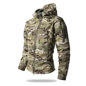 Men's Camo Multi-Pocket Workwear Jacket Outdoor Fleece Hooded Mountaineering Rock Climbing Windproof Coat Motorcycle Off-Road Rider Jacket
