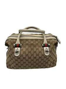 Pre-owned GUCCI Vintage GG Canvas & Leather Boston Handbag with Web Stripe/EE01504511/4511