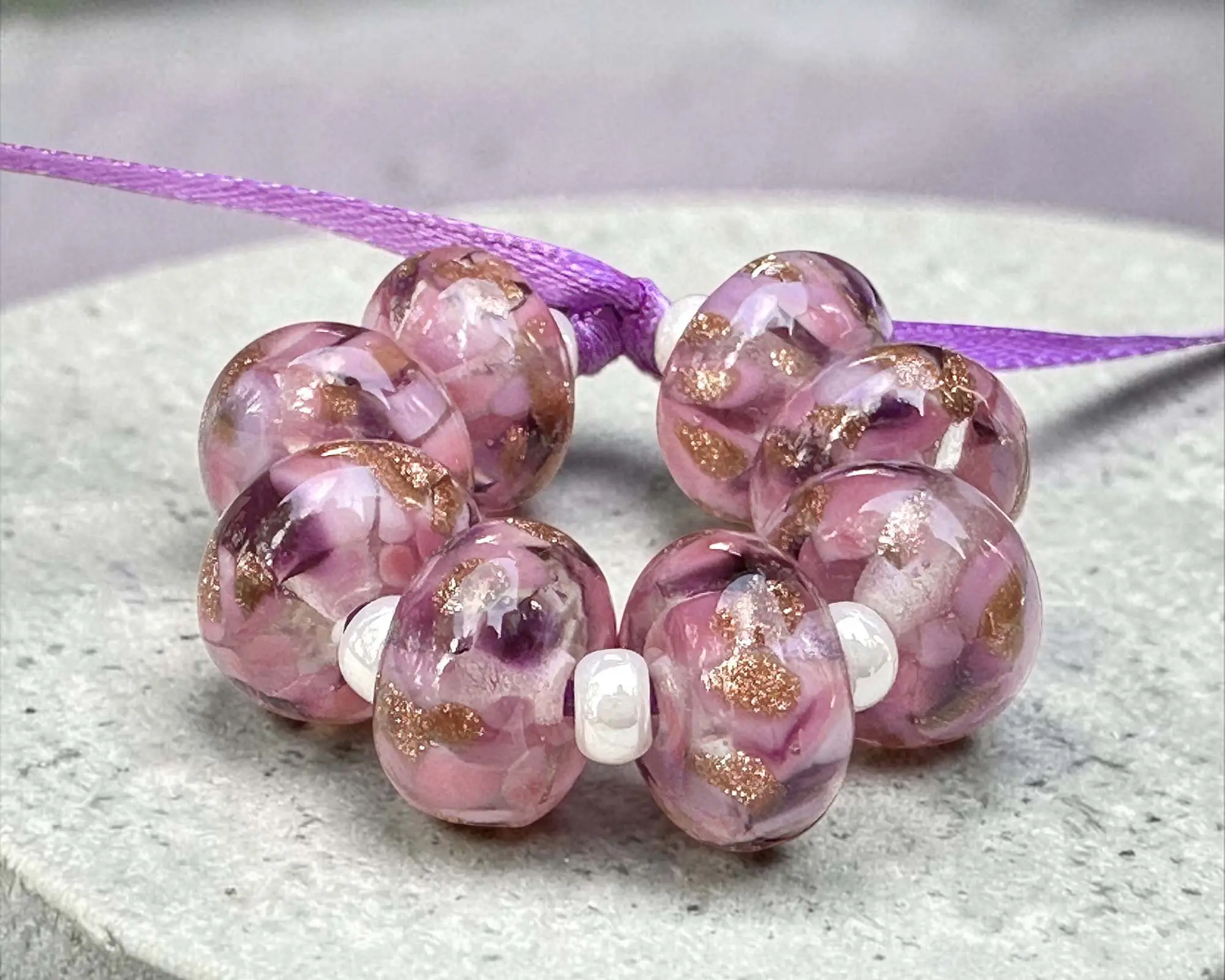 8 Wild Orchids Shimmer Lampwork Beads SRA