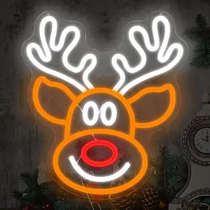 ROSNEK Acrylic Christmas Elk Neon Sign, Dimmable LED Lighted Wall Decor, Winter Home Bedroom Accessory & Gift