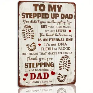 Room Decor & Room Makeover: Decorative Metal Sign & Plaques to My Stepped Up Dad, Rustic Vintage Wall Decor with Heartfelt Message, Fade-Resistant. Top father day gift ideas for Father's Day, Dad & Step Dad Gifts