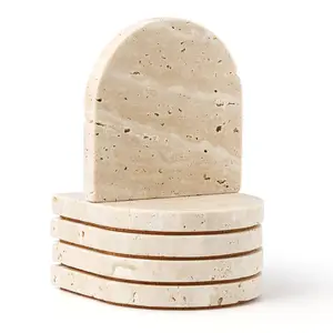 Marble Coaster For Drinks Set Of 5 Travertine Coasters Home Decor Coffee Table  Modern Style Stone Cup Mat Housewarming Party Hotel Bar Christmas Anniversary Present Beige(dl020)