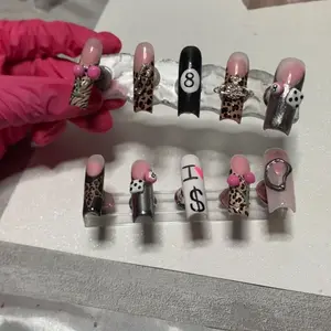 Cherry Set Handmade Press-On Nails with Leopard & Polka Dot Designs for Stylish Manicures