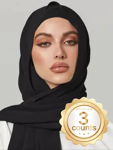 3 Counts Women's Solid Color Chiffon Khimar, Modest Casual Hijab for Daily Wear For Muslim, Women's Islamic Clothing for All Seasons