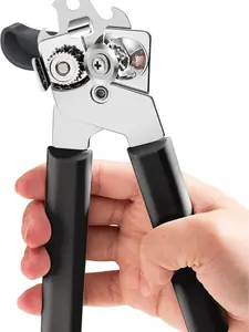 Can Openers Hand Held with Comfort Anti-Slip Handles, Heavy Duty Stainless Steel Can Opener Smooth Edge and Bottle Openers, Easy Turn Can Openers for Seniors, Kitchen, Black