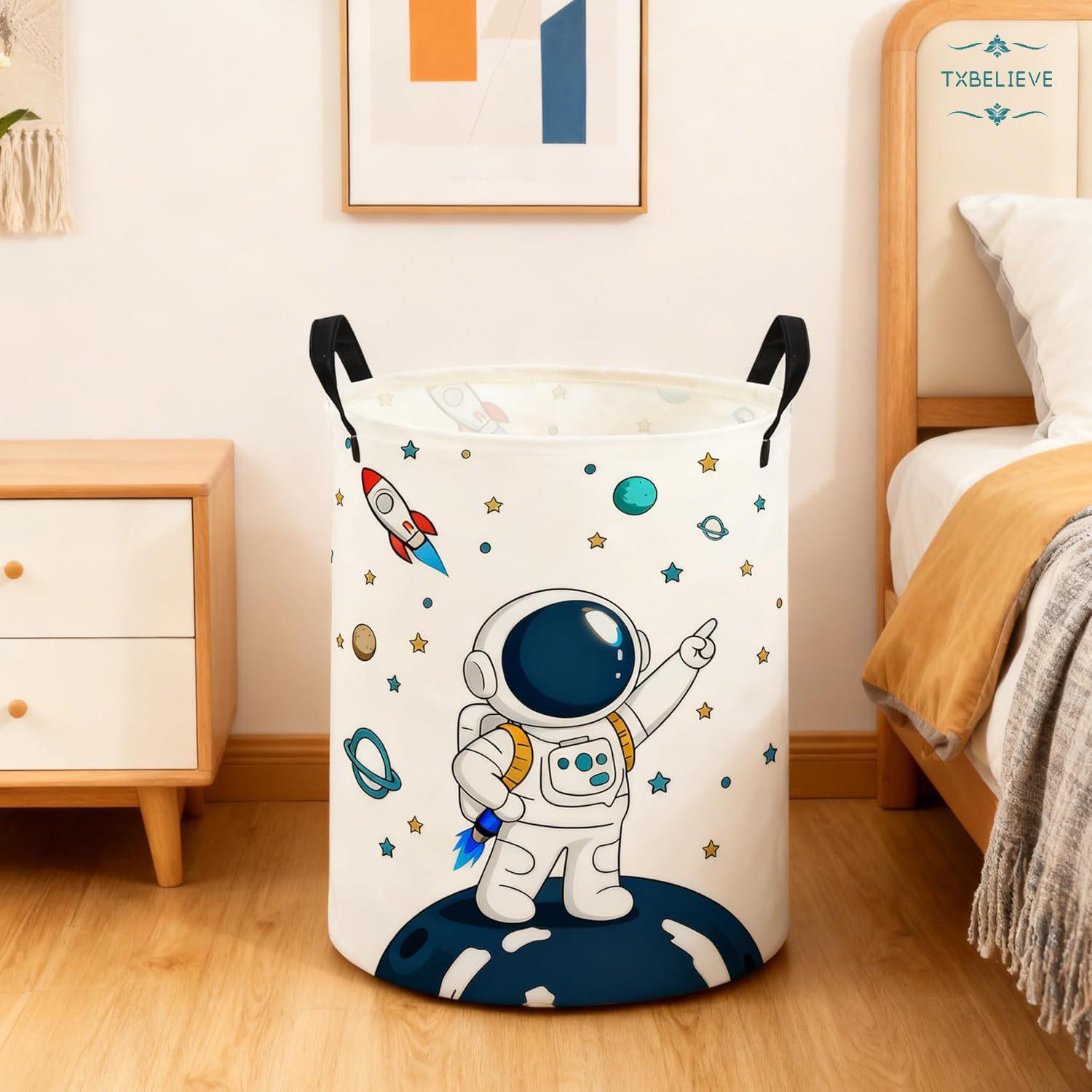 Kids Laundry Basket — Baseball/Astronaut-Themed Hamper for Dirty Clothes | Foldable, Waterproof Canvas Storage Bin for Boys | Cute Laundry Hamper & Gift Basket (Baseball Style / Astronaut Style)