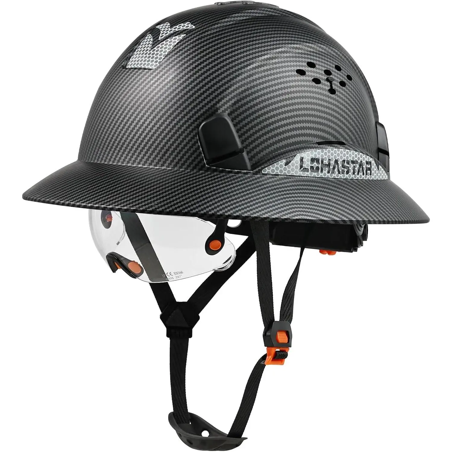 Reflective Full Brim Hard Hat - Helmet Protective Gear, Ventilated, 6-Point Suspension, 1-Hand Adjust Universal Size, Lightweight High-Visibility Safety Protective Gear for Construction, Industrial Work (Unisex)