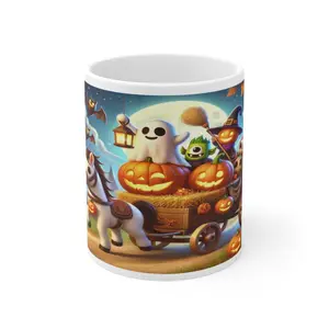 Haunted Hayride Halloween Mug Spooky Coffee Cup Ceramic Drinkware Beverage Tumbler Reuse Washable Reusable colorful