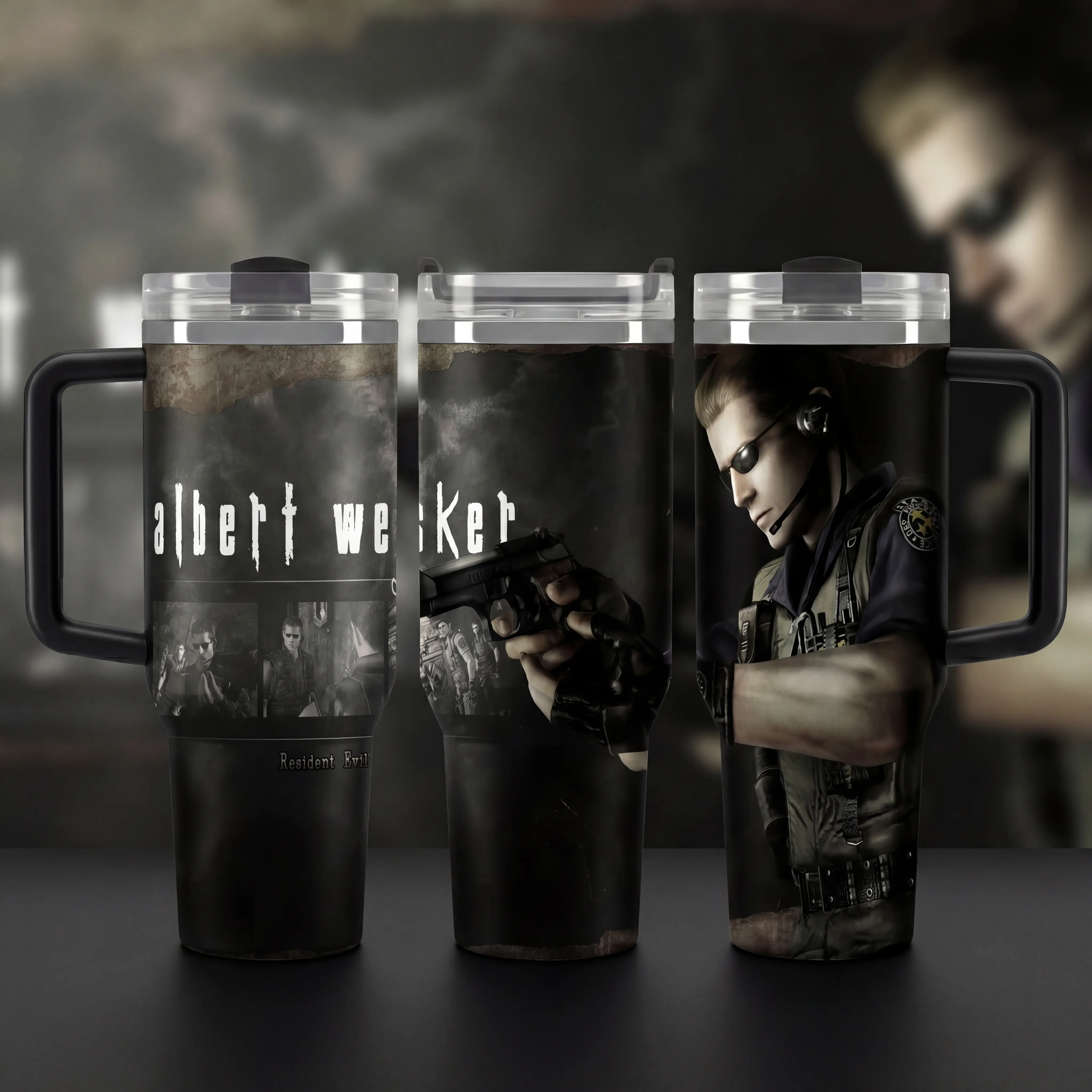Albert Wesker RE 40oz Tumbler (Theme box not included), Enemy Leon S.Kennedy Resident E Inspired Steel Tumbler, Umbrella Gift For Gaming Lovers Tumbler with Handle, Black Water Bottle Albert Wesker RE 40oz Tumbler (Theme box not included), Enemy Leon S.Kennedy Resident E Inspired Steel Tumbler, Umbrella Gift For Gaming Lovers Tumbler with Handle, Black Water Bottle