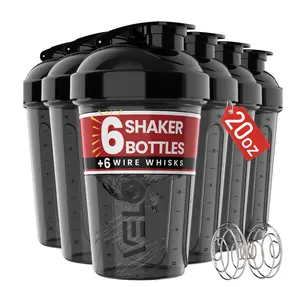 6 PACK- 20 OZ Protein Shaker Bottles for Protein Mixes Shaker Cups for Protein Shakes Small Shaker Bottle Pack Shaker Cup Shakers for protein Shakes (20 OZ - 6 PACK BLACK)