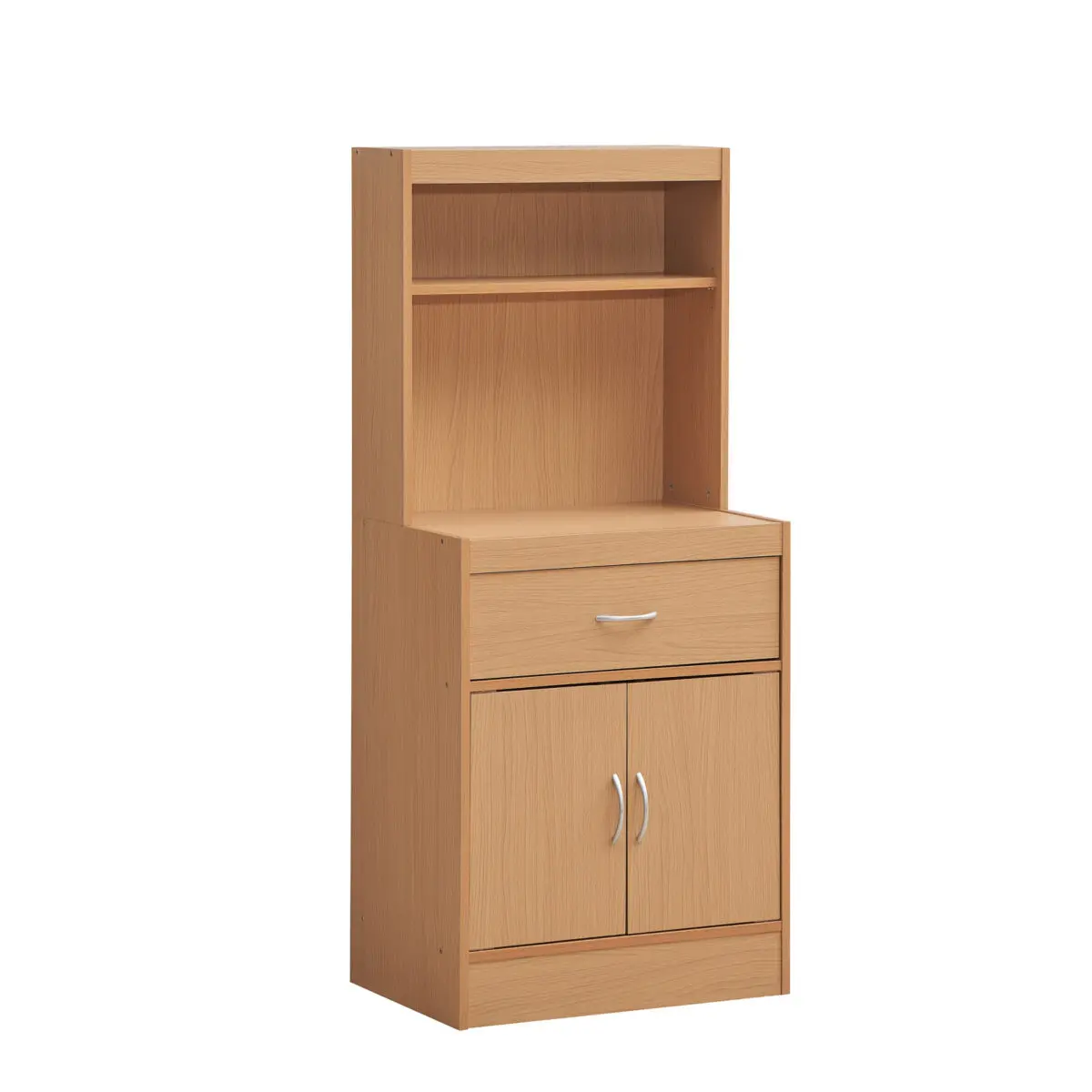 Simple Beech Wood Kitchen Cabinet - 54x15.75x23.62 in, Open Shelves, 1-Drawer, Bottom Enclosed Storage