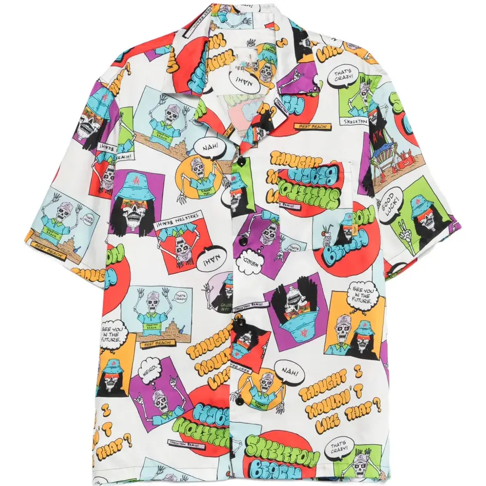 Deptt Comic Print Hawaiian Shirt Funny Skeleton Graphic Button Up Camp Collar Summer Beach Vacation Unisex Shirt