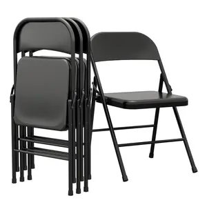 Black Dining Chairs Set of 4, Foldable Dining Chairs with Metal Frame Hold Up to 350 Pounds, Portable Black Kitchen Chair Suitable for Dining Room, Living Room, Office, Indoor and Outdoor Events