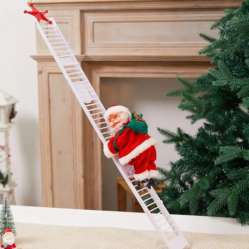Santa Claus Design Christmas Decoration, 1 Count Climbing Ladder Santa Claus with LED Light, Music, Festive Decorations for Home Party (Battery Powere