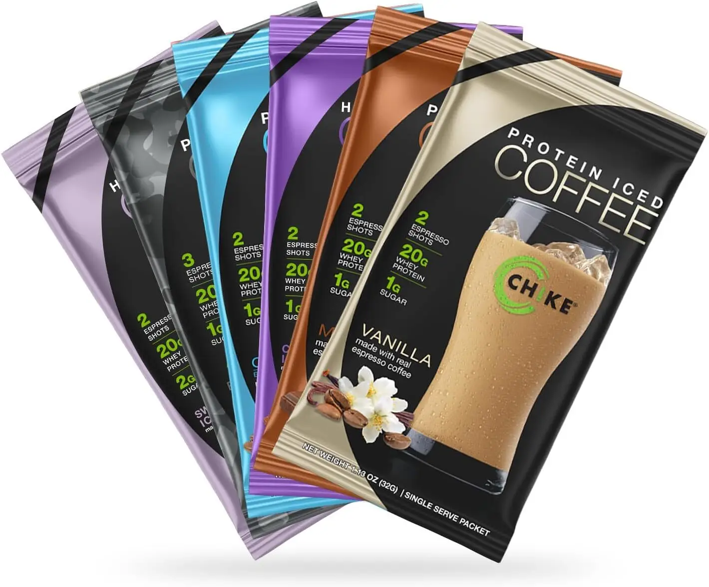Chike High Protein Instant Iced Coffee Sampler Packs - 20g Protein, Low Sugar, 150mg caffeine - 10+ Flavors
