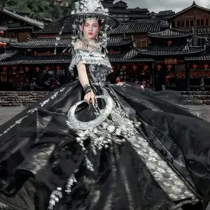 Black women's Miao clothing, features Fantasy Costume Fantasy Dresses prom dress summer outfits streamer prom outfits birthday dress graduation dress women's clothing rainbow loom dress Womenswear Maxi zimmermann