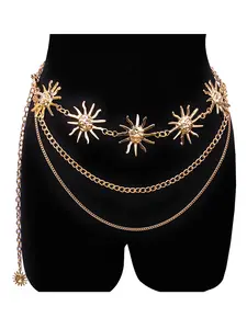 Elegant Texture Metal Sun Design Waist Chain, Fashionable Layered Statement Waist Belt for Party, Daily Decor, Maximalist Jewelry, Elegant Trendy Chain Belts, Body Jewelry
