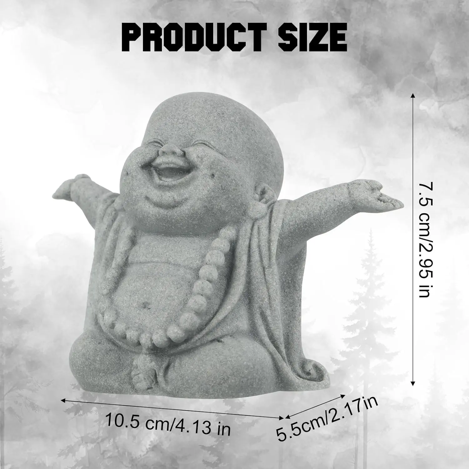 Buddha Sandstone Statues, Zen Monk Praying Statue Sculptures Ornament for Wealth Good Luck Feng Shui Decor Home Office Car Decoration(Laughing Buddha)