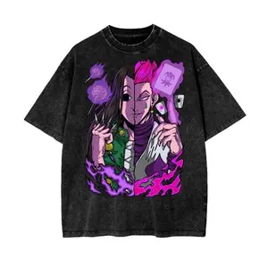 Illumi and Hisoka Acid Wash Oversized Anime Tee (Front Print)