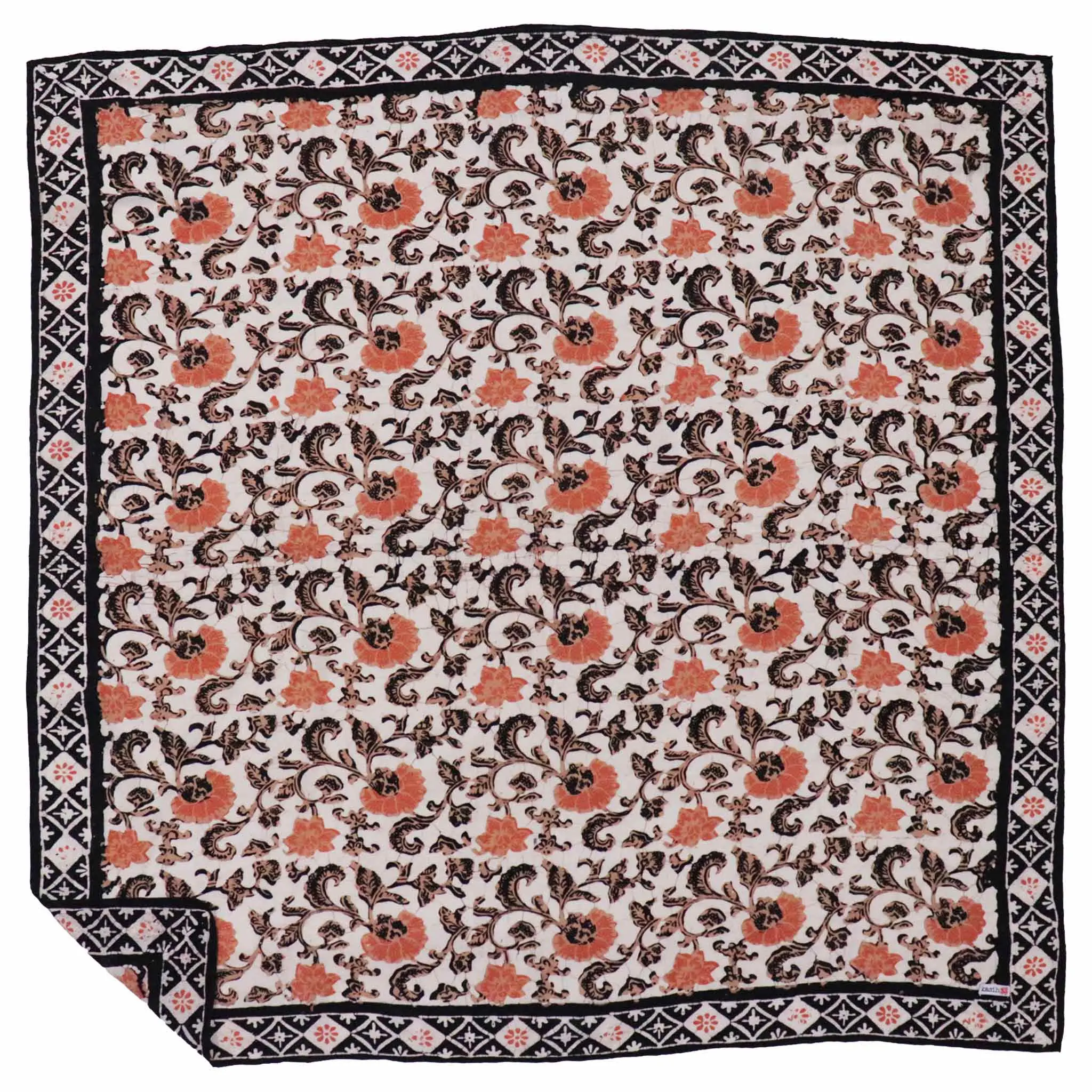 Large 39" Hand Dyed Batik Bandana, 100% Soft Cotton, Citrus Noir