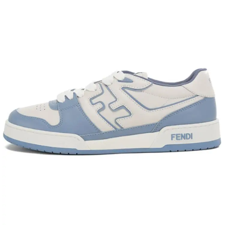 Men's FENDI Match Leather Round-Toe Lace-Up Low-Top Casual Footwear - Blue Trending Athletic Trainers, House White Official Shoes with Verifiable Maison Mihara Credentials & Global Authentication Support