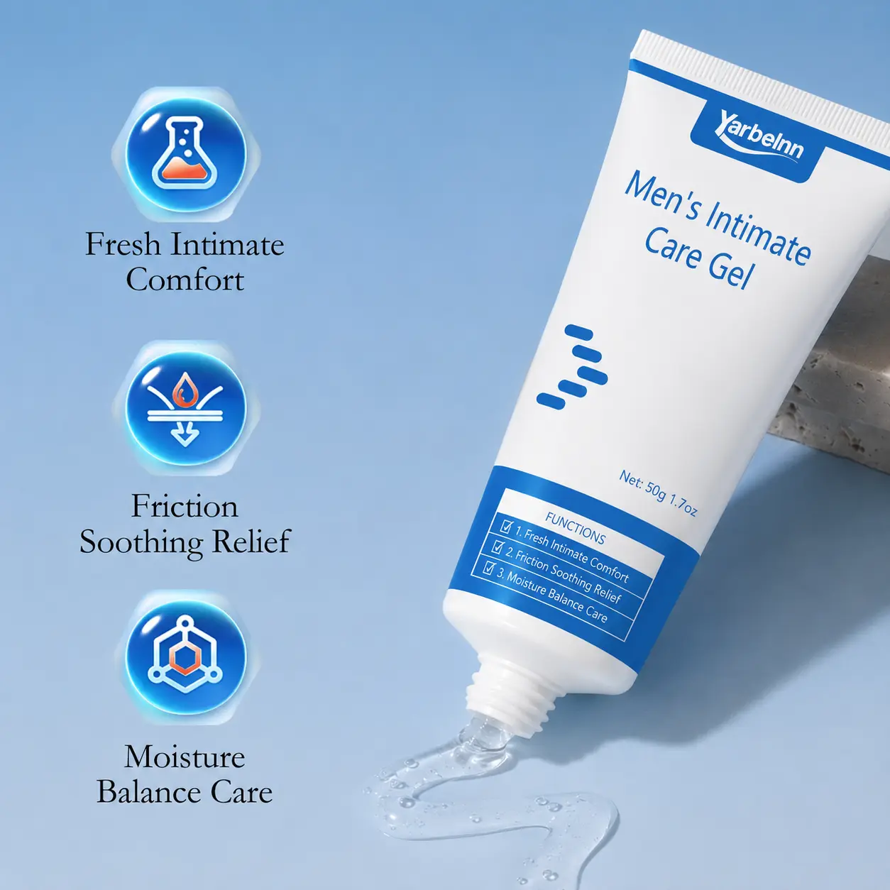 Yarbelnn Men’s Intimate Care Gel, Combats Odor Sweat & Itching, Gentle Cooling Comfort Moisturizing Nourishing Cleansing, 50ML