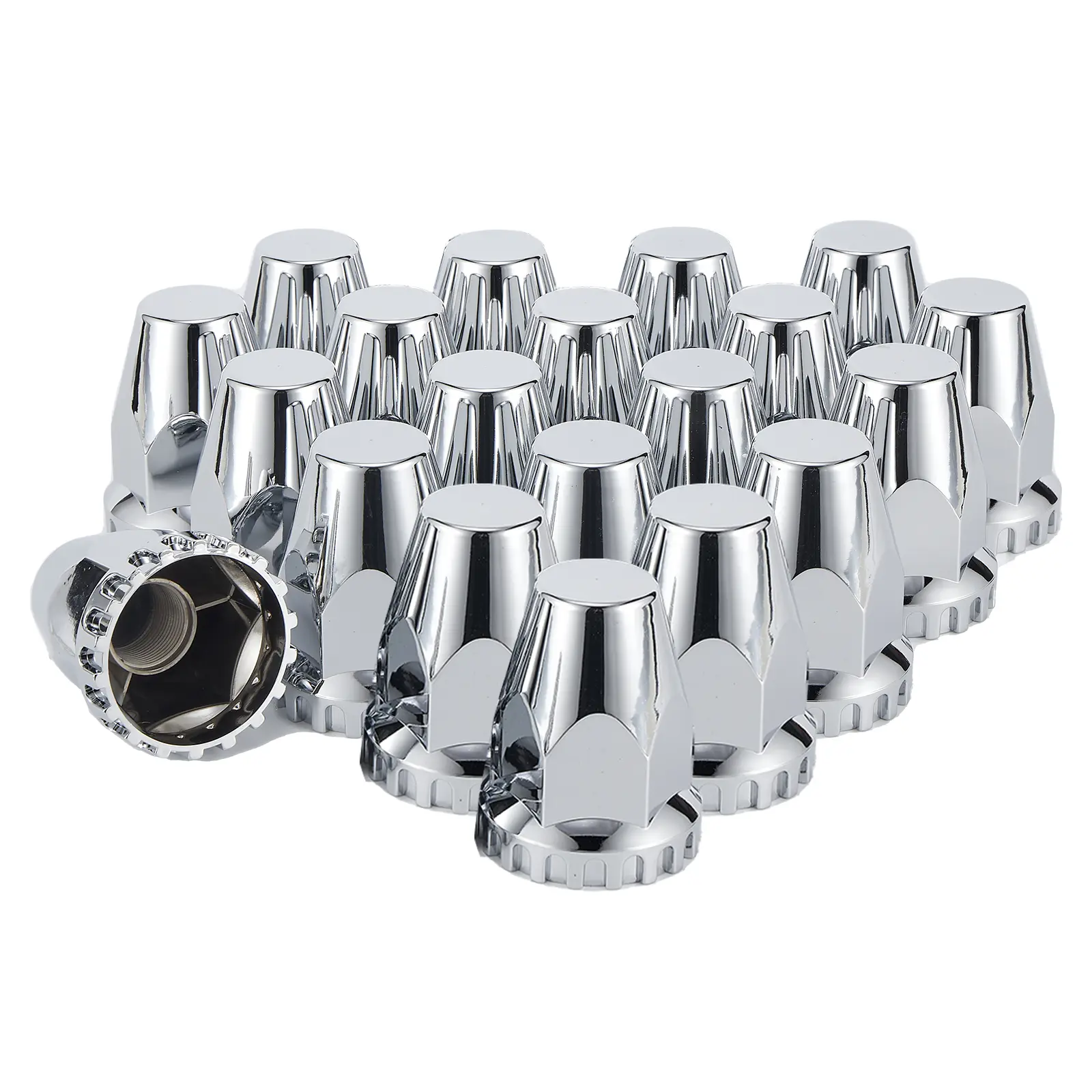 2-7/8" x 33mm Thread On Chrome Spike Lug Nut Covers, ABS Plastic Screw On Caps for Semi Trucks Trailer
