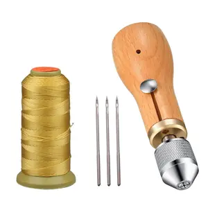 5Pcs Leather Sewing Awl Kit Hand Stitcher Including Handheld Sewing Repair Awl 3Pcs Straight Needles and 1 Rolls Waxed Threads for DIY Craft - Home Improvement.