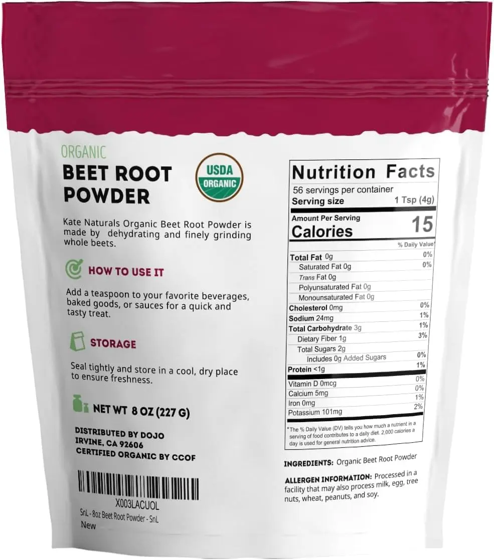 Kate Naturals Organic Beet Root Powder for Smoothies, Baking & Juice. Raw Beetroot Superfood & Natural Red Food Coloring (2lb, Non-GMO, Earthy Flavor)