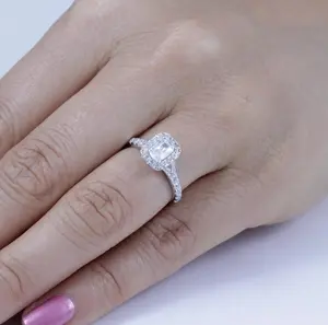 Janefashions French Set 925 Sterling Silver Halo CZ Engagement Ring Wedding Band Bridal Ring Stackable Travel Ring Size 3-15 SS21A