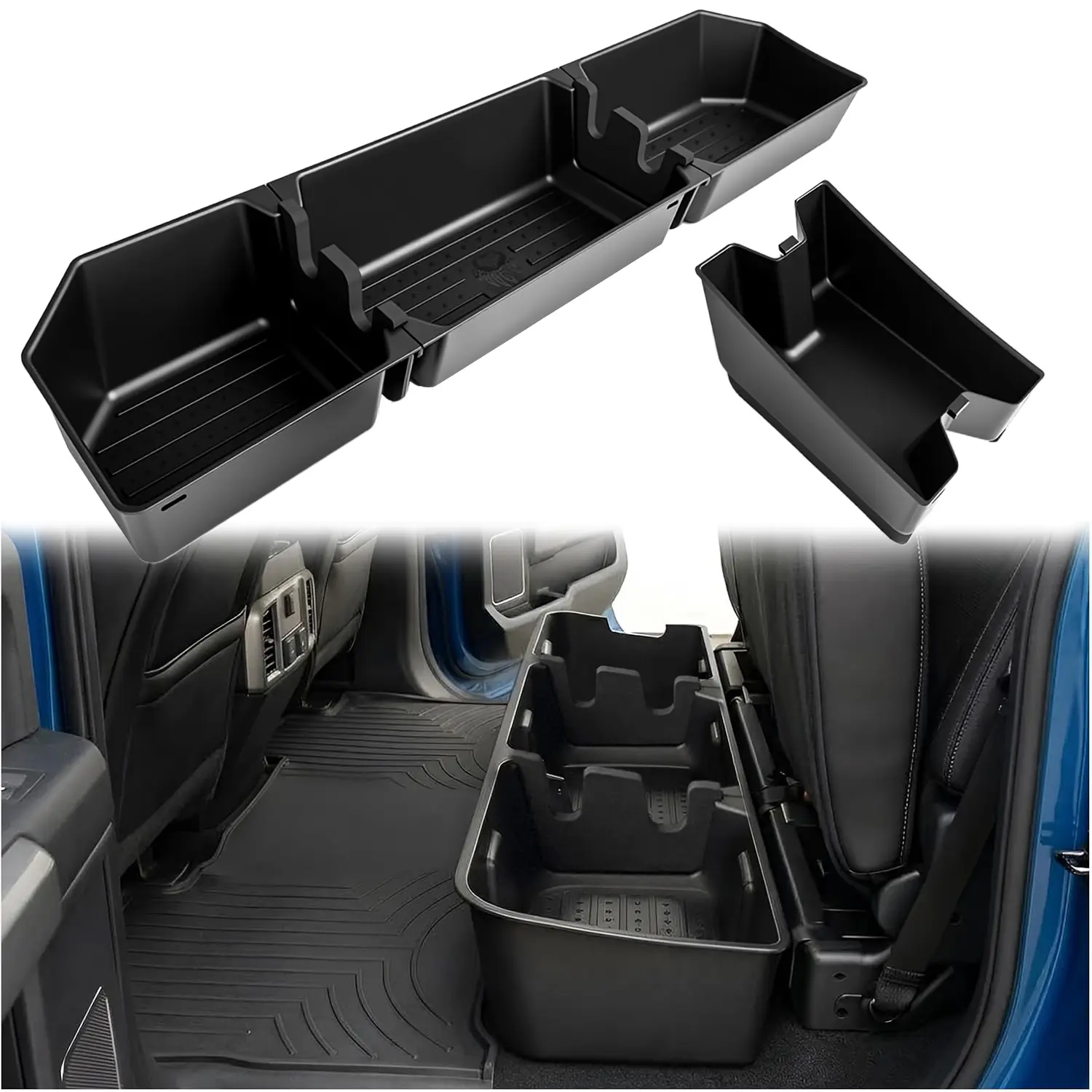 Under Seat Storage Boxes for 2015-2026 Ford F-150 F150 | SuperCrew Cab 2017-2026 F-250/F-350/F-450/F-550 Super Duty Heavy Duty Rear Truck Under Back Seat Box Organizer Cargo Box