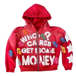 Men'S & Women 2000s Style Hoodie with "Who Cares Get Some Money" Lettering & Coconut Tree Print  Zip-Up Long Sleeve Pullover for Casual Attire, Hoodie for Winter, Resort Wear Hoodie, Playful Design, Comfortable Fit Sweatshirts, Womenswear Tops