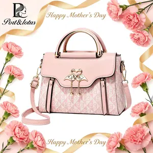 [Mother's Day Gift] Port&Lotus Light Luxury Printed Handbag Medium Elegant Leather Crossbody Bag with Top-Handle & Adjustable Shoulder Strap with Flamingo Charm
