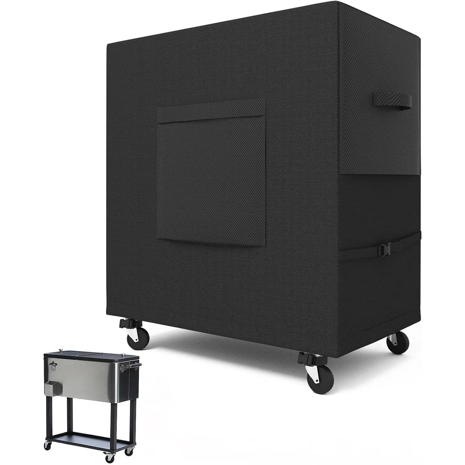 Patio Waterproof Cooler Cart Cover - Outdoor Ice Chest Protective Covers Fits Most 80 QT Drink Cooler on Wheels Outside Bar Cart or Beverage Cart Rooling Party Cooler 34L x 20W x 32H inch Black