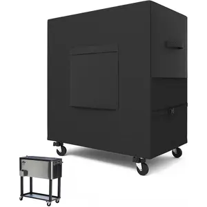 Patio Waterproof Cooler Cart Cover - Outdoor Ice Chest Protective Covers Fits Most 80 QT Drink Cooler on Wheels Outside Bar Cart or Beverage Cart Rooling Party Cooler 34L x 20W x 32H inch Black
