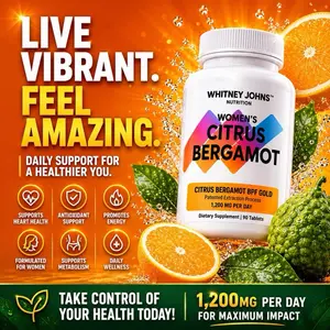 Whitney Johns Citrus Bergamot for Women, Bergamot Supplement for Womens Health and Wellness, Antioxidant,1200mg, 90 Tablets