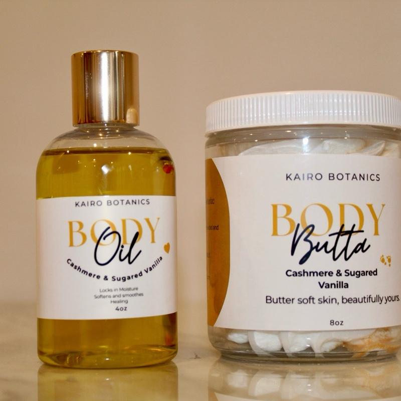 Cashmere & Sugared Vanilla Body Oil & Butter Bundle - Marshmallow Dreams Whipped Body Butter with Shea & Kokum Butters for Soft Hydrated Skin