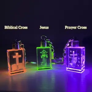 Laser Crystal Keychain with Light – 3D Jesus Cross Design in K9 Crystal – Christian Catholic Faith-Inspired Gift for Men, Women, Friends | Perfect for Birthday, Christmas, Easter, Any Occasion