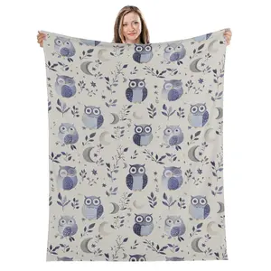 Celestial Owl Blanket, Cute Pastel Moon and Stars Fleece Throw Blanket, Floral Mystical Owl Lovers Christmas Gift Ideas for Family Friends